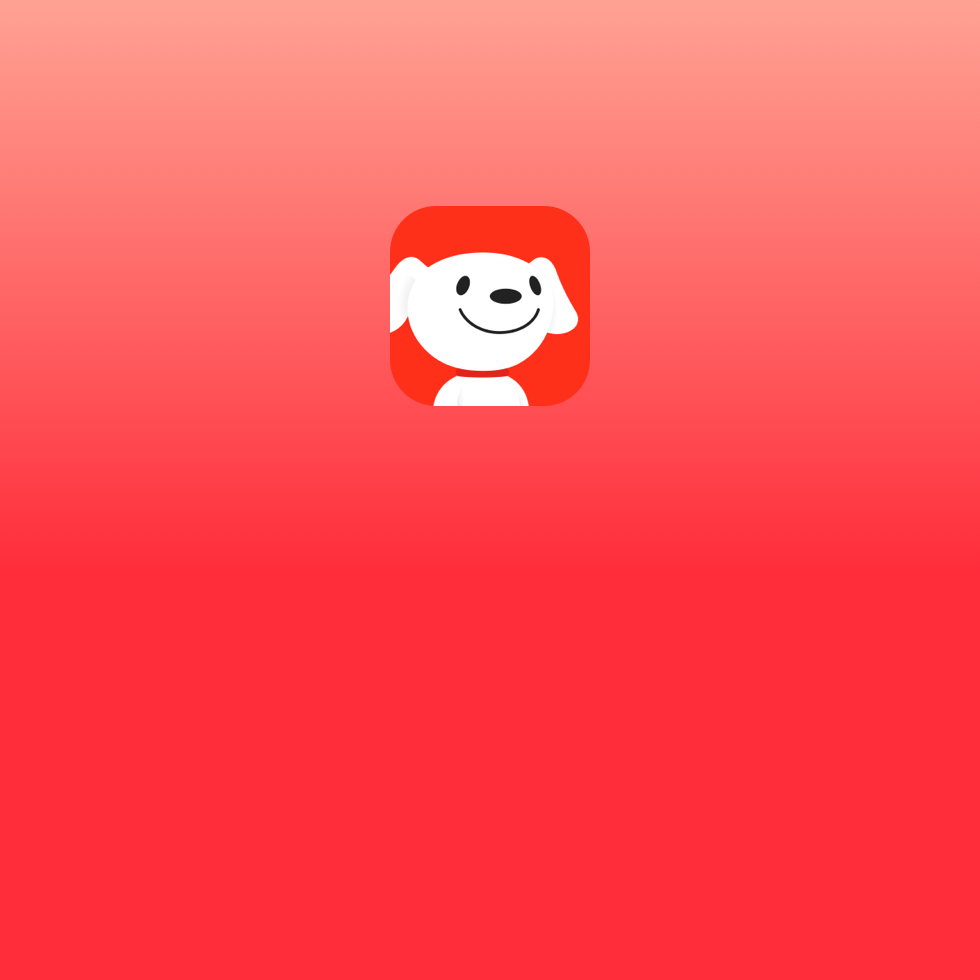  京东 app 图标出现在红色渐变背景上。