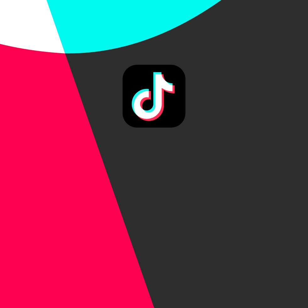 抖音 app 图标出现在彩色图形背景上。